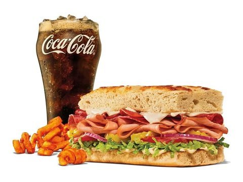 Arby's Loaded Italian Stacker with curly fries and a drink