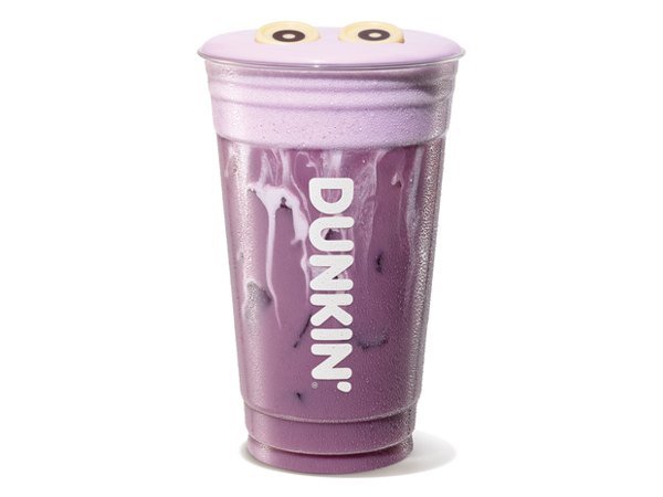 Dunkin' Berry Battie Daydream Refresher with purple cold foam and candy eyes