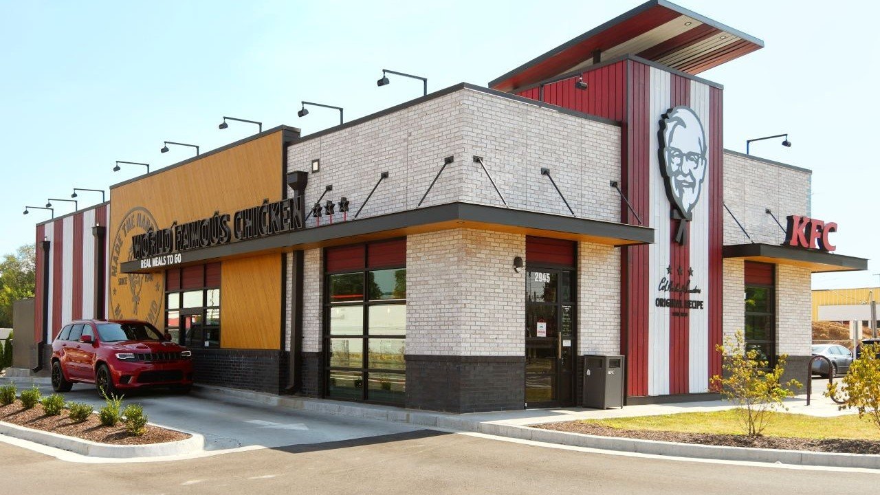 KFC restaurant exterior with the Colonel sign