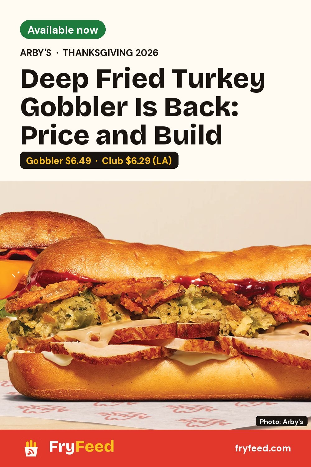 Arby's Deep Fried Turkey Gobbler 2026: Price, What's On It and How Long It's Back