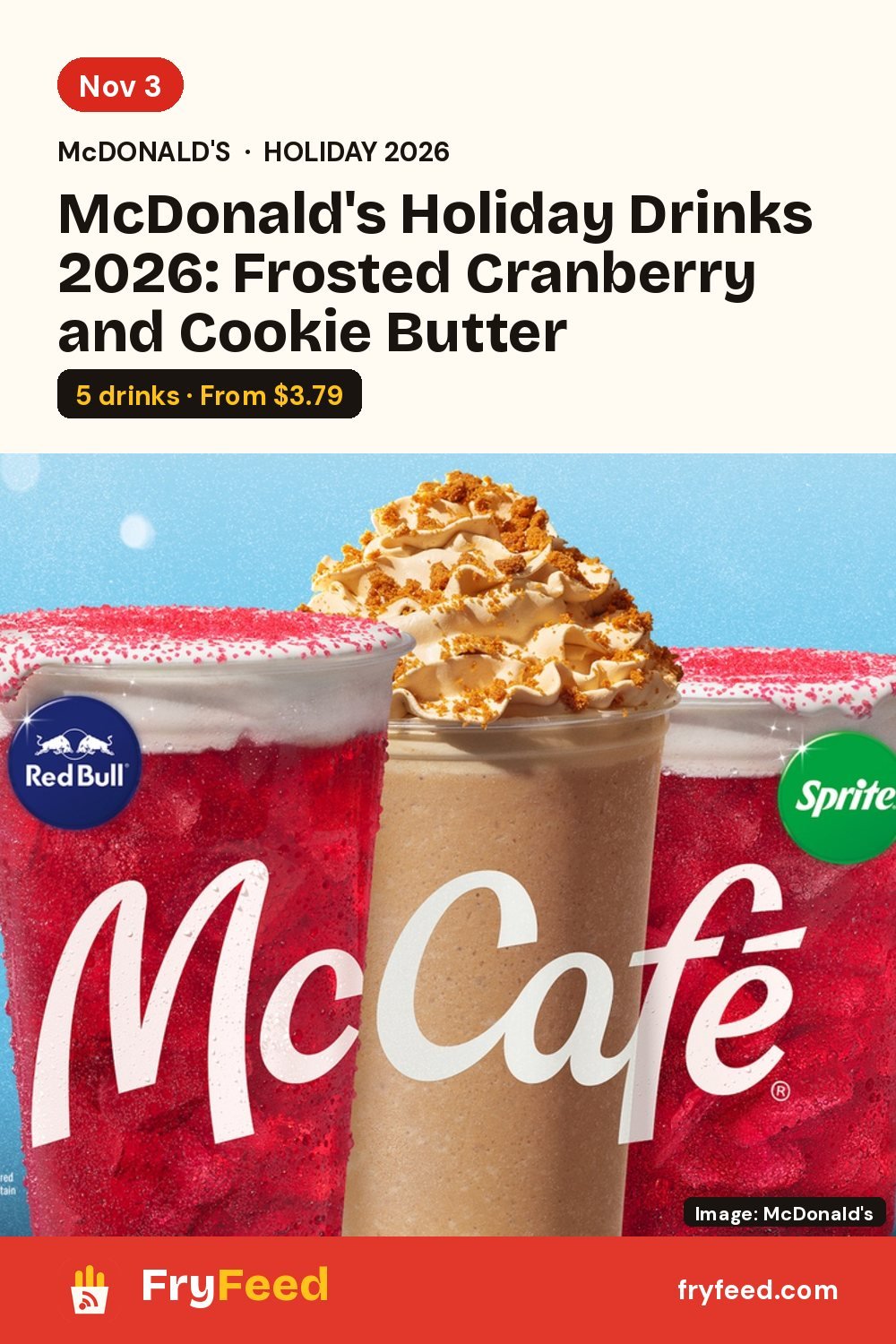 McDonald's Holiday Drinks 2026: Frosted Cranberry, Cookie Butter Frappé and Prices