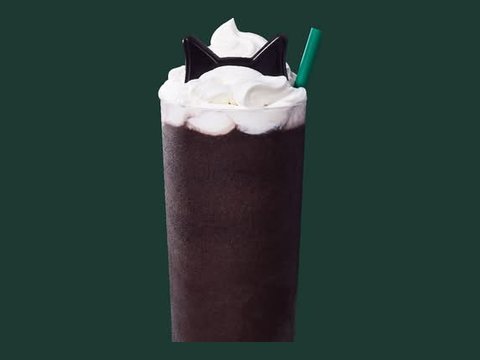 Starbucks Black Cat Frappuccino with whipped cream and chocolate cat ears