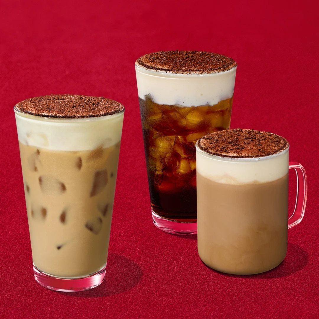 Starbucks Tiramisu Velvet Latte iced and hot with Tiramisu Velvet Cold Brew